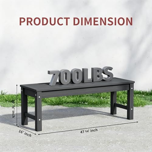 Image of Psilvam 47 inch Outdoor Bench for 2-Person, 700 LBS Capacity, Dark Grey