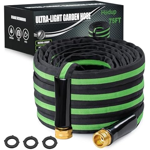 HODUP Garden Hose 75 ft - Lightweight Super Flexible Water Hose, Non-Expanding Kink-Free Garden Hose for RV, Marine and Camper Hose Outdoor (black-green, 75 FT) Cover