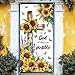 arricraft 1 Pc with God All Things are Possible Door Cover Decorations, Sunflower Flower Religious Cross Front Door Banner Polyester Door Backdrops for Outdoor Indoor Holiday Supplies 35.4x72.8 Inch