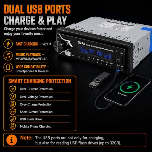 Image of AUTO SNAP Single DIN Car Stereo MP3 Player with USB, AUX, FM Radio, Bluetooth, Hands-Free Calling & Digital Display | Car Music System with Easy Controls with 506
