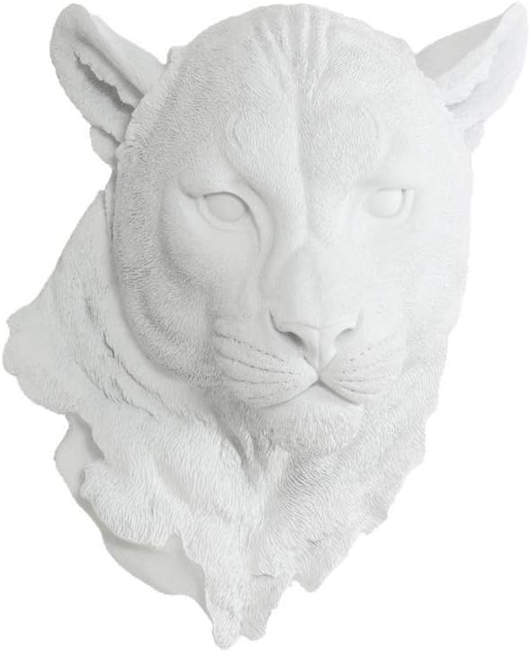 Wall Charmers Large White Faux Mountain Lion Head Wall Hanging - 17" White Faux Taxidermy Animal Head Wall Decor - Handmade Farmhouse Decor