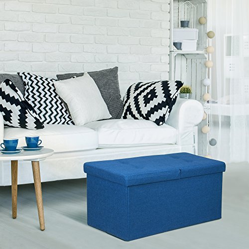 Otto & Ben Folding Chest With Smart Lift Top Upholstered Tufted Ottomans Bench Foot Rest For Bedroom And Living Room, 30", Royal Blue #TOP1