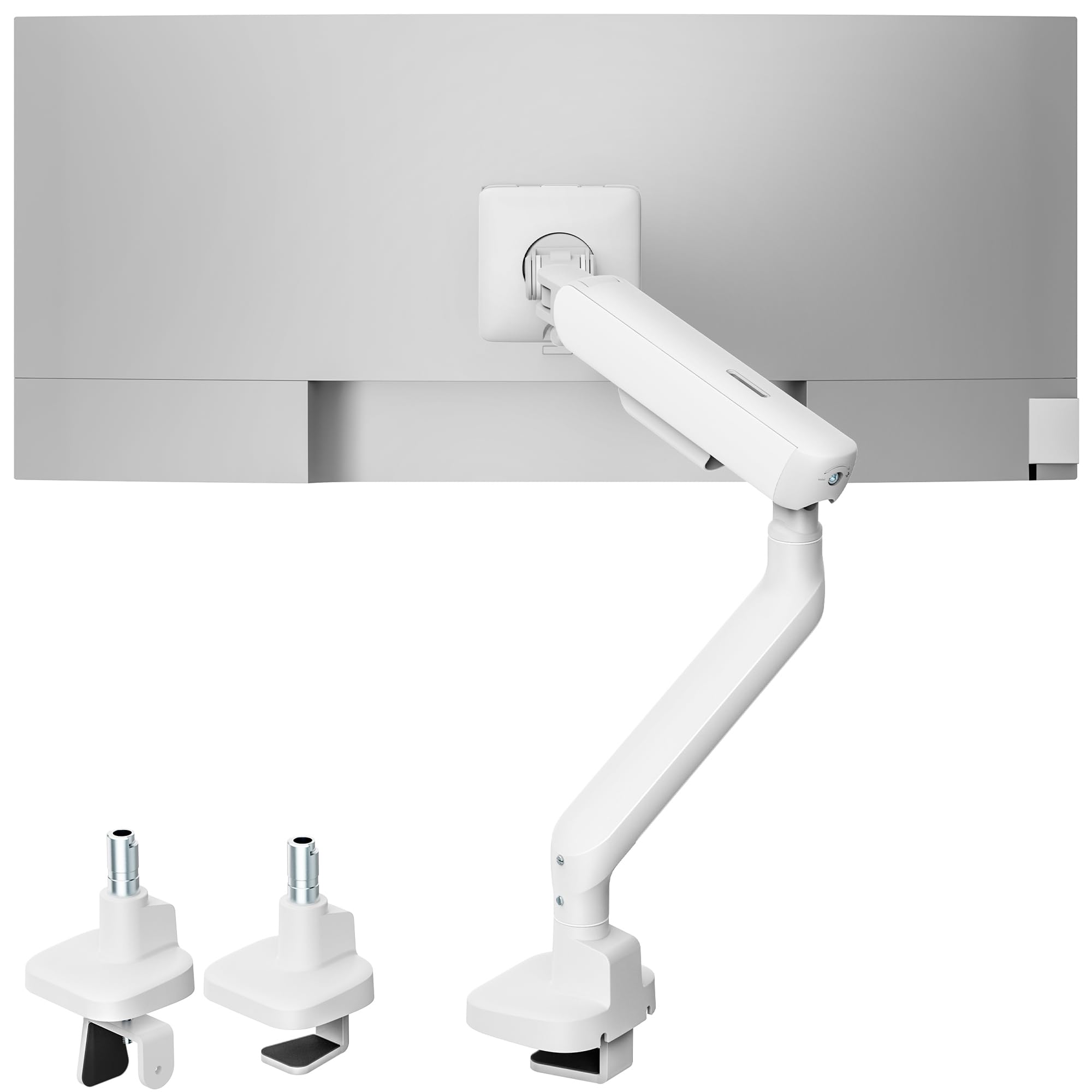 monTEK Brazo Monitor para Pantallas Ultrawide 17-40 Pulgadas | Soporte de Escritorio de Resorte Mecánico Resistente hasta 12kg, VESA 75/100mm, Ajustable con Montaje de Pinza y Ojal