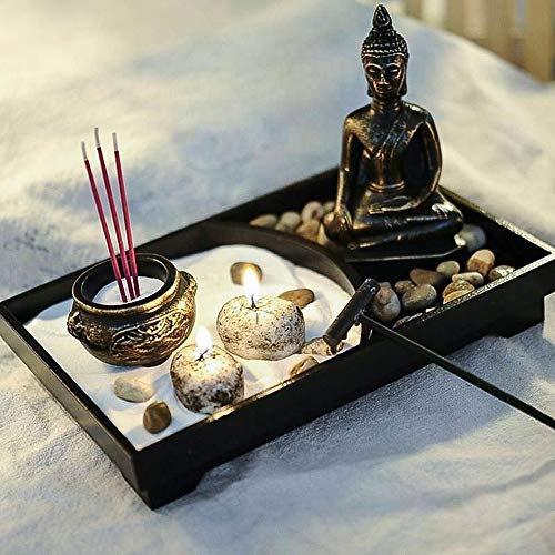 Royal Brands Zen Garden With Buddha, Rake, Rock Candle, And Incense Holder – Peace And Tranquility (9"X6"X7") #TOP5