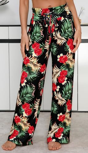 Image of Women Pajama Pants Comfy Lounge Wide Leg Casual Stretch Palazzo Drawstring Pj Bottoms Pants S-3XL