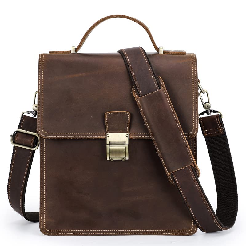 Vintage Leather Fashion Mens Shoulder Bags, Genuine Leather with Mortise Lock Mens Crossbody Bags, Tablet Bags and Briefcases