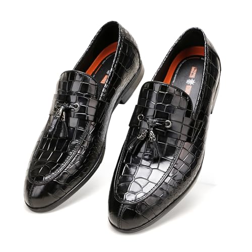 Image of Classic Leather Dress Shoes for Men, Premium Alligator Printed Bussiness Dress Slip on Loafer for Mens