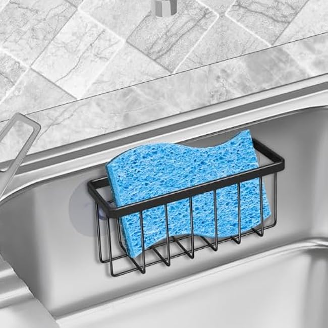 Sponge Holder for Kitchen Sink Suction,Kitchen Sink Sponge Holder,Sink Caddy, Soap Holder,Bathroom,Scrubbers (Black)