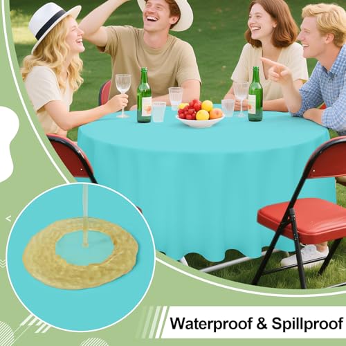 Image of misaya 12 Packs Disposable Plastic Table Cloth, 84 inch Round Waterproof Tablecloth, Leakproof & Sturdy Decorative Table Covers for Picnic, Party, Outdoor and Back to School, Teal