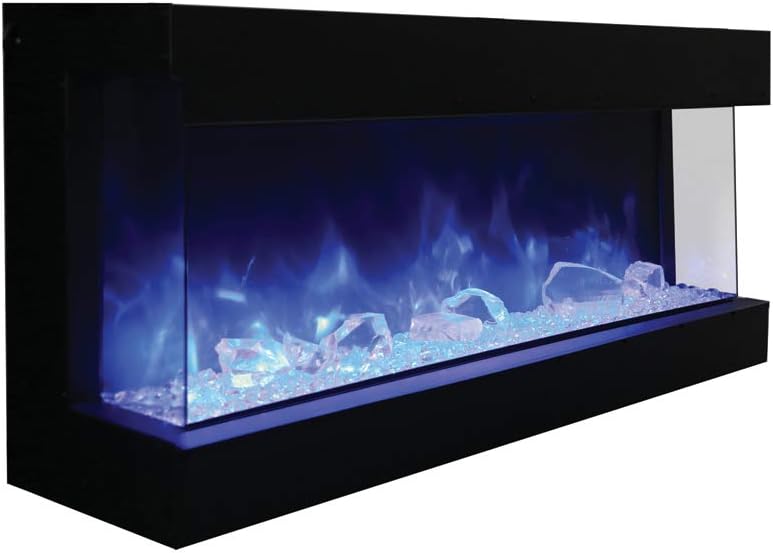 Amantii 60-TRU-View-XL 3 Sided Electric Fireplace 60 Inch, 3-Sided Glass Fireplace Heater w/Remote Control & 8H Timer, Thermostat, Black, Adjustable Brightness, Realistic Flame Effects