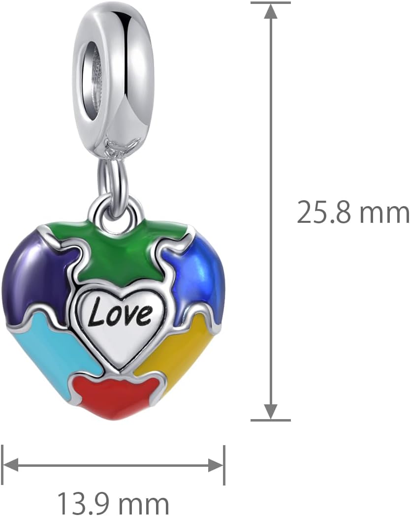 Autism Charm for Pandora Bracelets Necklace Pendant Jigsaw Puzzle Heart Autistic Charms for Women Birthday Jewelry Gifts - Image 3