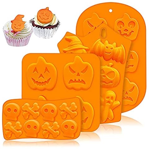 JasCherry 4 Stück Halloween Silikonform, Schokolade Silikonformen, Motivbackformen Silikon Cover