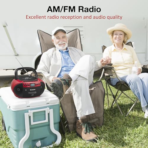 G Keni Portable CD and Cassette Player Boombox Combo, Casette Tape Recorder with Remote, AM FM Radio, USB Playback with Earphone Jack, 5.1V Bluetooth Speaker, Battery Operated/AC Powered for Home(Red)