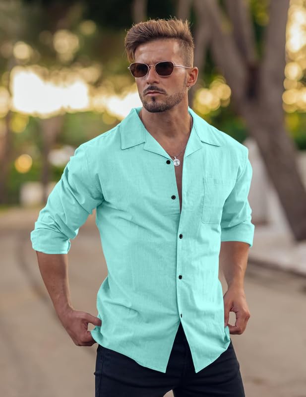 Image of Combo of Men's Casual Cotton Blend Shirt || Long Sleeve Button Down with Spread Collar | Lightweight Breathable Fabric | Stylish Solid Shirt for Beach, Office & Everyday Wear Pack of 2