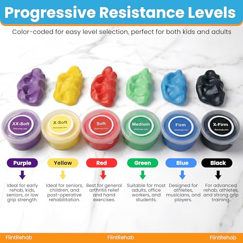 Image of FlintRehab Quality Therapy Putty for Kids & Adults (6 Pack, 3-Oz Each) Thera Putty for Hand Therapy & Fidgeting | Exercise Hand Putty for Hand Strength | Helps Relieve Stress & Anxiety