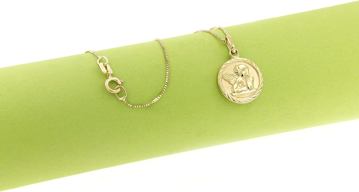 forme di Lucchetta - Guardian Angel Pendant Necklace - 14k Gold Italian Jewelry for Women, Protection - Good Luck and Style, Venetian Box Chain 16+2 inches