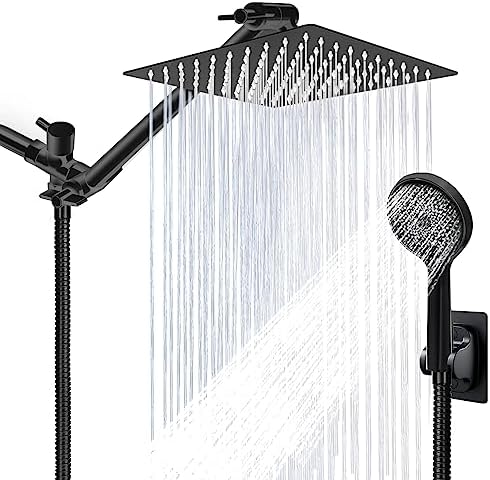Shower Head System,8”Rain Shower Head with Handheld Spray Combo,High Pressure Rainfall Shower Head Clean Bathroom,Black