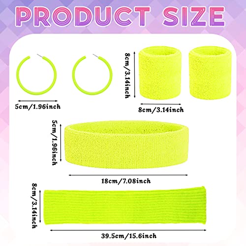 Beamely 80s Headband and Wristband Leg Warmers Party Set for Women and Girls 1980s Neon Fancy Dress Costumes Accessories with Earrings Sport Kit for 80s Retro Them Party Supplies Gym Sport(Yellow) - Image 2