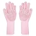 Gants magiques en silicone pour lave-vaisselle avec raclette de lavage et récurer la vaisselle - Gants résistants à la chaleur pour nettoyer, ménage, laver la voiture rose