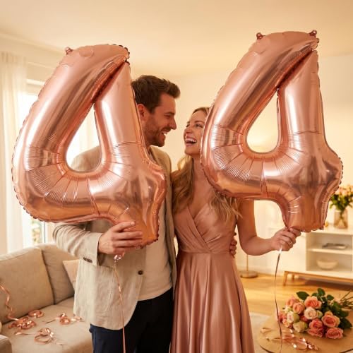 Image of YPSelected 32 Inch Large Foil Helium Number Balloon Birthday Wedding Party 0-9 (Rose Gold, 4)