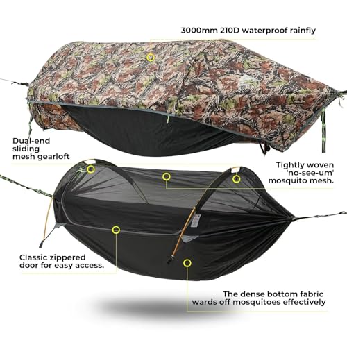 Image of Camping Hammock Tent with Mosquito Net & RainFly, 3 in 1 Waterproof Portable Sleeping Hammock Bug Backpacker Lightweight Outdoor Gear Swing for Hiking Travel Patio Expedition(Camouflage)
