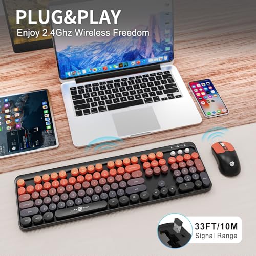Image of FD Wireless Keyboard and Mouse Combo | Cute Colorful Keyboard and Mouse with 2.4GHz Cordless Retro Typewriter Keyboard | Auto-Sleep | USB Receiver for Windows PC /Laptop - Black Orange Gradient