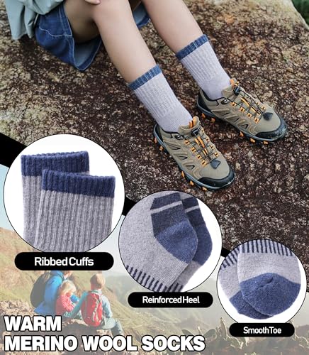 LINEMIN Kids Merino Wool Hiking Socks Toddlers Boys Girls Winter Warm Thick Thermal Boot Cushion Crew Socks 6 Pairs2