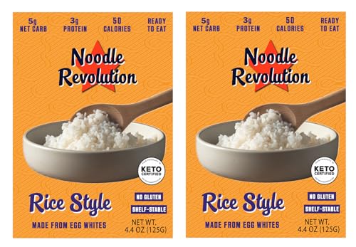 Noodle Revolution Rice Style. Keto Certified, Made from Egg Whites. Just 5 net carbs per serving. Amazing Texture. 4.4 oz (125g). (2 Pack)