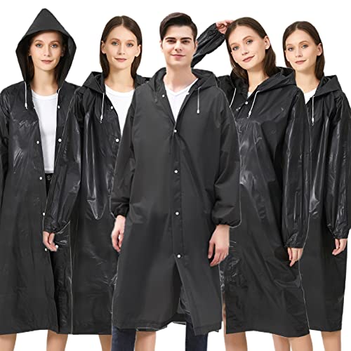 Image of Rain Poncho Raincoats for Adult Reusable - 2-5 Pack EVA Waterproof Rain Coat with Hood, Rain Gear for Men Women