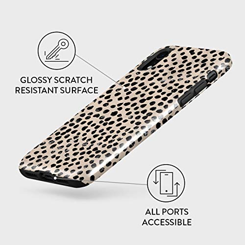 Burga Phone Case Compatible With Iphone Xr - Hybrid 2-Layer Hard Shell + Silicone Protective Case -Black Polka Dots Pattern Nude Almond Latte - Scratch-Resistant Shockproof Cover #TOP3