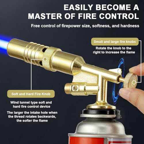 Image of HASTHIP Butane Gas Torch, Blow Torch Head for Soldering, Brazing, Heating | Metal Flame Thrower, Multipurpose Camping Gas Torch, Auto Ignition for Welding or Professional Work