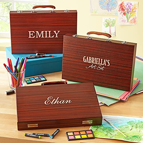 Let's Make Memories Personalized Kids Art Set - 80-Piece Deluxe - Wood Carrying Case - Oil Crayons & Colored Pencils - A