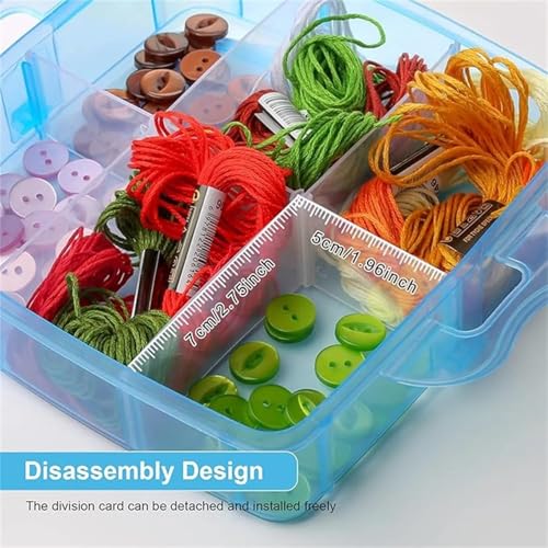 Image of UCRAVO Blue Plastic Storage Box 3-Tier 18 Grid Stackable Storage Containers with lids Adjustable Compartments for Craft Organizers Storage for Jewelry, beads,beauty,makeup & sewing supplies