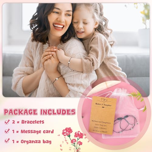 Image of EOBOH Mother's Day Gift Bracelets, Mother's Day Bracelets Adjustable Hearts Mother Daughter with Card, Love Mothers Day Gifts for Grandma Daughter Accessories