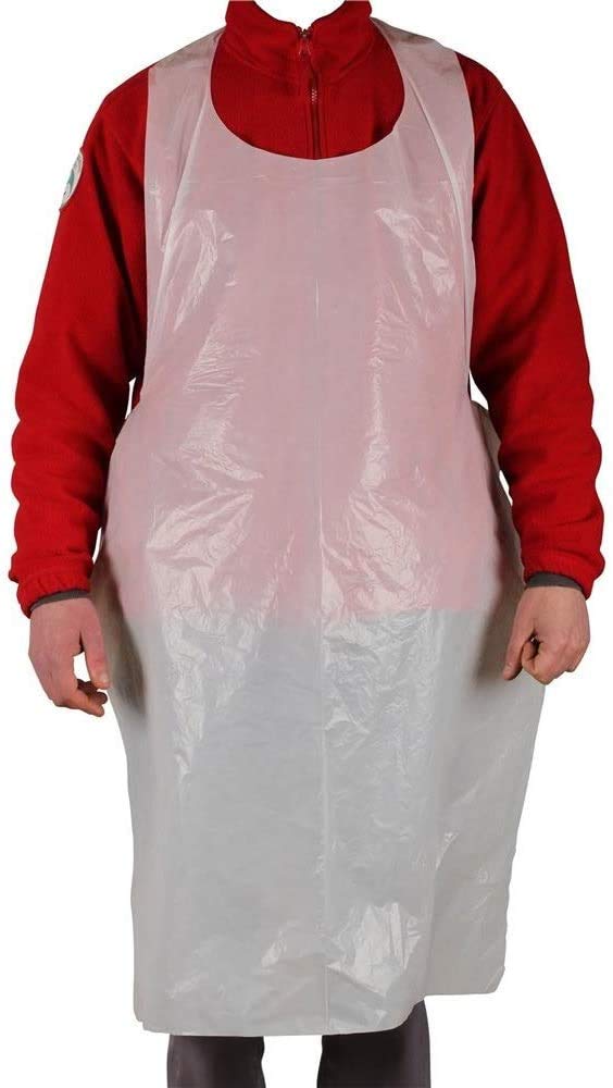 PZ 50 GREMBIULE MONOUSO IN POLITENE BIANCO CM 80 X 125 PER LABORATORI E MACELLERIE
