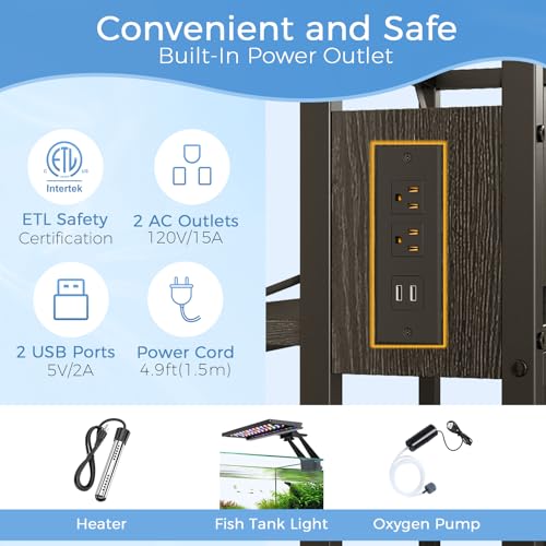 Image of METYERRY 20-29-37 Gallon Fish Tank Stand with Power Outlet,Adjustable Aquarium Stand, Heavy Duty Terrarium Stand,Metal Frame Reptile Turtle Tank Stand Suitable for Home Office,600LBS Capacity, Black