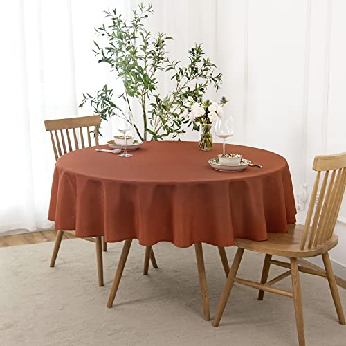 maxmill Round Slubby Textured Tablecloth Spill-Proof Wrinkle Free Soft Jacquard Table Cloth for Circular Table Cover, for Dining Room Harvest Thanksgiving Parties Holiday Dinner, 70 Inch, Rust