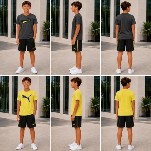 Image of PUMA Boys Active Shorts Set - 3 Piece Performance T-Shirt, Dry Fit Tank Top, and Gym Shorts - Activewear Set for Boys (4-16)