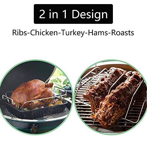 Turkey Roasting Rack for Big Green egg,Rib Rack Big Green Egg Accessories,Smoking and Grilling Roast Rack Dual-Purpose for Large and XLarge Big Green Egg,Kamado Joe,Big Joe grill,100% Stainless Steel