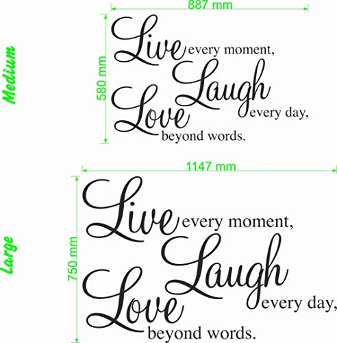 Wonderous Wall Art Live Moment-Laugh Every Day-Love Beyond Words-Wall Cita (tamaño Mediano), Color Negro