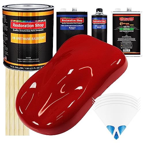 Restoration Shop - Victory Red Urethane Basecoat with Clearcoat Auto Paint - Complete Medium Gallon Paint Kit - Professional High Gloss Automotive, Car, Truck Refinish Coating