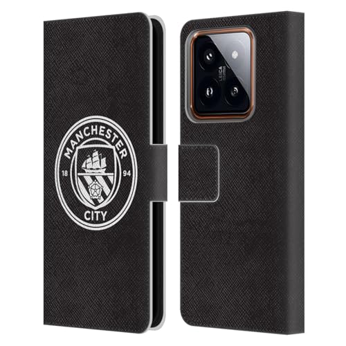 Head Case Designs Officially Licensed Manchester City Man City FC Black White Outline Badge Leather Book Wallet Case Cover Compatible with Xiaomi 14