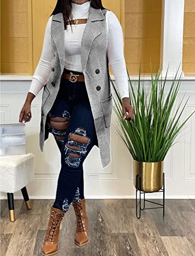 Image of Women's Casual Sleeveless Long Sweater Vest Open Front Cardigan Waistcoat