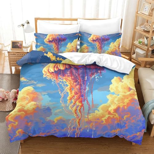 Parure de lit méduses en microfibres 260x220 cm avec housse et taies
