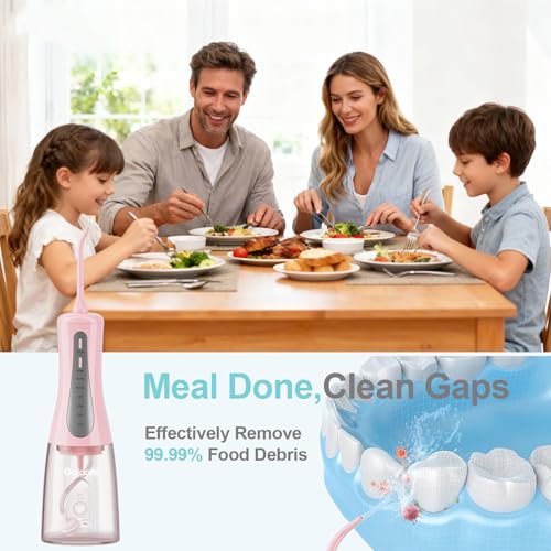 Image of 2026 New 350ML Water Flosser with Drainage & Storage Stand, Keeps Dry & Clean, 5 Modes, 360Nozzle, Cordless Rechargeable, IPX7 Waterproof, Portable for Home & Travel (Pink)