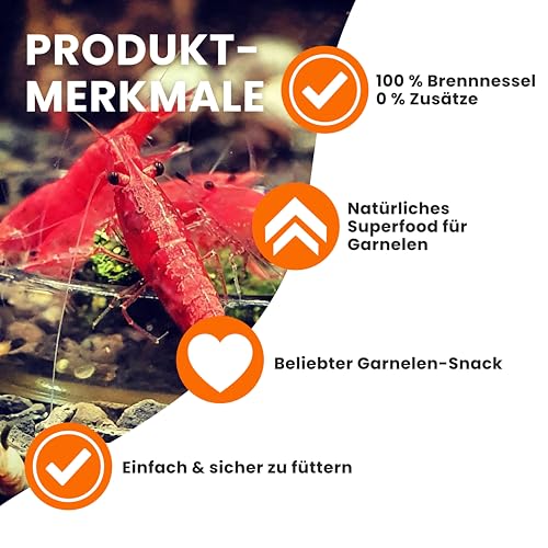 GARNELEN4YOU® Brennnessel Sticks – Premium Garnelenfutter aus 100% Brennnessel – pflanzliche Futter Pellets für Garnelen, Krebse & Schnecken – nachhaltige Verpackung – Made in Germany – 50 g