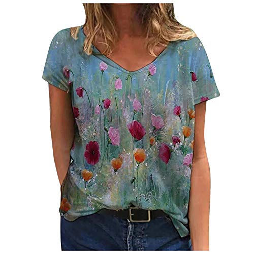 Camiseta para mujer, blusa, tops, primavera, verano, suelta, informal, básica, extragrande, para adolescentes, niñas y mujeres, con motivo vintage, boho, mujer, casual, moda, holgada, cuello redondo,