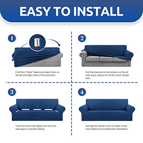 KEKUOU Stretch Loveseat Sofa Cover Slipcover,Couch Covers for 2 Cushion Couch Sofa (55"-78") Furniture Protector Sofa with Elastic Bottom for Kids,Dog. Jacquard Small Checked (Medium,Classic Blue)
