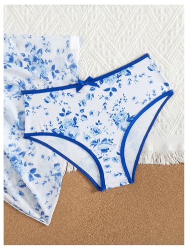 OYOANGLE Girl's 3 Piece Floral Print Bikini Swimsuit Triangle Halter Bathing Suits with Cover Up Beach Skirt4