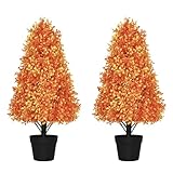 I.C.ELAINE 30' Fall Boxwood Topiary Trees Artificial Outdoor Set of 2, UV Resistant Tall Faux Plants for Front Porch, 2.5ft Fake Bushes & Shrubs for Outside Patio Planter Autumn Decor